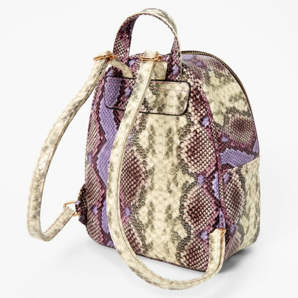 Icing Purple Faux Snakeskin Small Backpack - Picture 2 of 7
